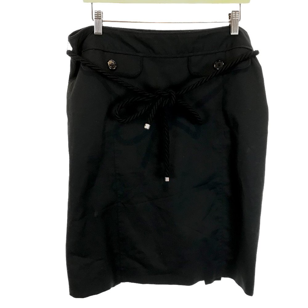 Womens Size 10 Burberry Black Belted Midi Skirt with Pockets